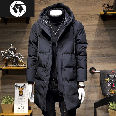 HongZun棉服男中长款冬季新款韩版修身青年连帽加厚棉衣男防寒袄子男冬装棉衣