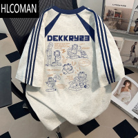 HLCOMAN美式短袖T恤男女款夏季百搭新款卡通印花三条杠半袖上衣