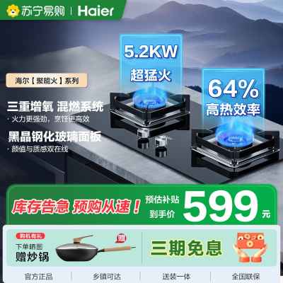 海尔(Haier)燃气灶天然气 嵌入式台嵌两用 5.2kw大火力纯蓝焰猛火 Q2BE6灶具64%高热效 [天然气]