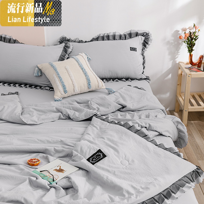 韩式简约风空调被水洗棉夏季可机人宿舍被子薄款蕾丝花边被芯 三维工匠