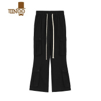 YANXUBLAEXIT美式大口袋工装裤男vibe高街抽绳宽松直筒黑色微喇叭长裤