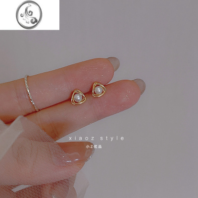 JiMi气质小众设计感三角形珍珠耳钉女简约精致高级感耳饰2023年新款潮