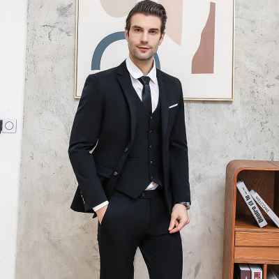 华中铭(HUAZHONGMING)男士西服套装男英伦西装三件套韩版修身帅气商务休闲青年职业正装工作服结婚新郎伴郎礼服