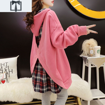 SUNTEK2020新款连帽假两件卫衣女胖mm显瘦加绒加厚秋冬设计感宽松上衣服卫衣