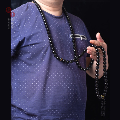 天然黑玛瑙108佛珠项链男士手玩件居家摆件挂件乔迁礼物生日礼品