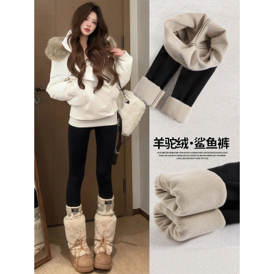 加绒鲨鱼裤女外穿新款秋冬季加厚保暖棉裤紧身弹力瑜伽打底裤