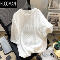 HLCOMAN夏季薄款冰丝短袖T恤男圆领潮牌百搭纯色提花日系痞帅青少年体恤