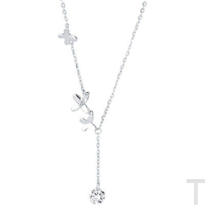 2023新款蝴蝶抽拉项链女S999足银轻奢冷淡风锁骨链可调节流苏颈链送女朋友老婆情人节七夕生日礼物