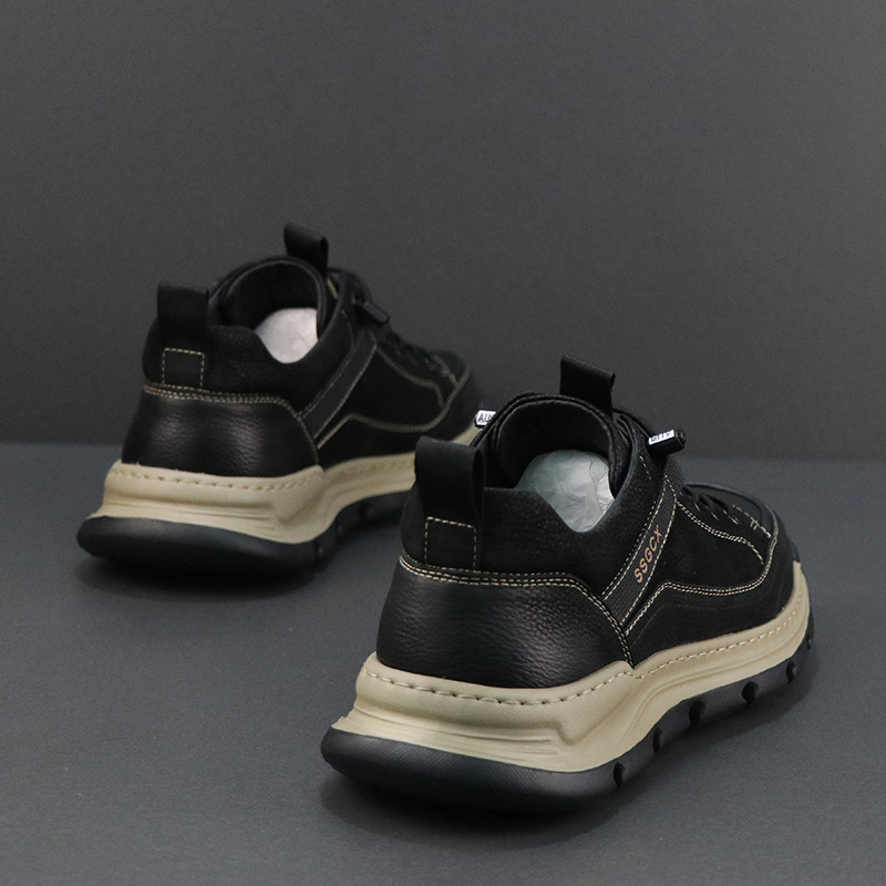 男生头层牛皮运动休闲鞋厚底板鞋男款潮鞋真皮欧洲站小众高端男鞋