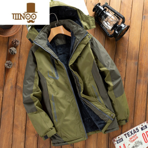 YANXU防风防水冲锋衣外套男士加绒加厚夹克中老年爸爸装工作衣服