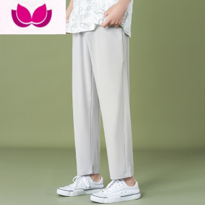 七斓夏季冰丝超薄休闲裤男士运动宽松阔腿裤ins潮牌垂坠感西装长裤子