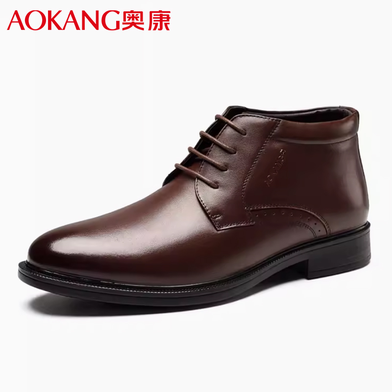奥康棉鞋男冬季加绒保暖棉皮鞋牛皮休闲男士高帮商务皮鞋爸爸棉鞋