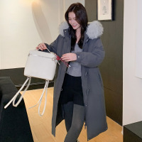 冬季新款欧洲站长款连帽可拆卸毛领女士棉衣棉服韩版外套