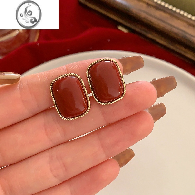 JiMi红色复古植绒蝴蝶结耳夹女无耳洞高级感珍珠耳环夏季气质耳坠耳饰