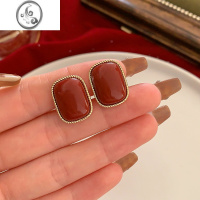 JiMi红色复古植绒蝴蝶结耳夹女无耳洞高级感珍珠耳环夏季气质耳坠耳饰