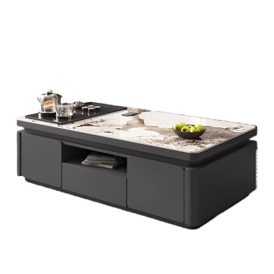 晋舰 岩板茶几客厅茶台烧水壶一体桌家用泡茶台办公室茶桌 1.4米深灰(潘多拉岩板)