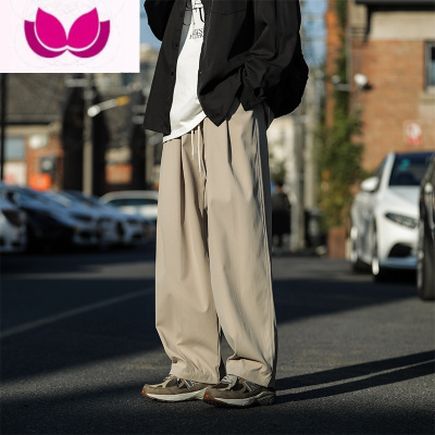 七斓夏季卡其色阔腿工装裤子男款日系直筒宽松休闲长裤男生潮牌