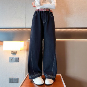 女童牛仔裤秋季新款洋气女大童春秋百搭长裤子儿童宽松阔腿裤