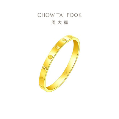周大福ING系列素圈圆点足金黄金戒指女送生日礼物(工费:280计价)F227195