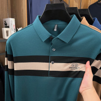 莫代尔色织拼色长袖polo衫男秋季新款商务休闲翻领男士t恤