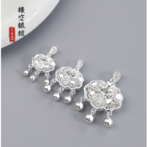 999纯银锁长命锁宝宝镂空平安锁项链吊坠儿童大人锁骨链女友情侣送女朋友老婆情人节七夕生日礼物