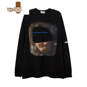 YANXU高街嘻哈欧美vibe风宽松长袖T恤男ins国潮牌街头加绒oversize卫衣