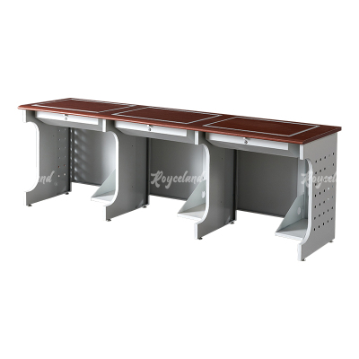 洛诗莲 (RoyceLand) 隐藏式翻转电脑桌培训桌教室机房多媒体学习桌办公桌D款三人位胡桃色