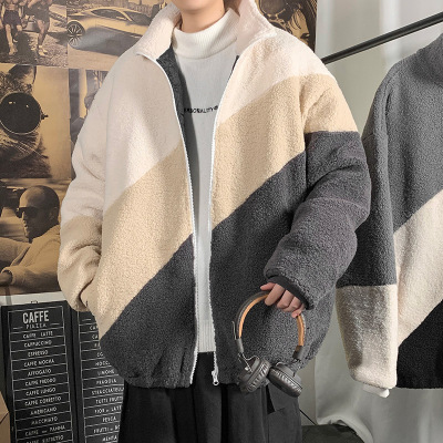 NEWLAKE拼接羔毛保暖棉衣男潮牌棉袄大码2020冬季新款棉服宽松加厚外套棉衣