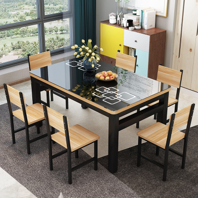 餐桌椅组合小户型现代简约6人4餐桌钢化玻璃家用吃饭桌子一桌六椅
