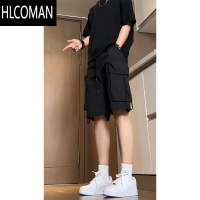 HLCOMAN黑色工装短裤男潮牌夏季薄款速干运动五分裤美式机能oversize裤子