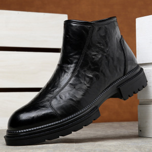 马丁靴男加绒复古切尔西靴大头工装靴英伦厚底机车靴真皮中帮男鞋
