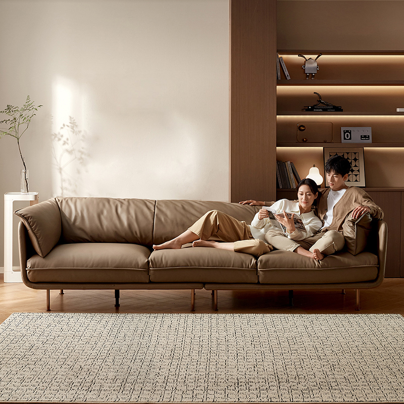 [U标·全纳帕皮]全友家居轻奢真皮沙发客厅直排怀抱沙发