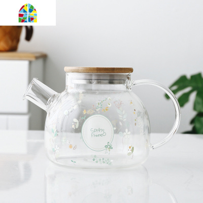 日式耐热过滤玻璃冷水壶套装大容量家用防爆泡茶壶凉白开水壶杯子 FENGHOU 春意之林(大凉水壶)+4杯+托盘