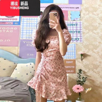 YIBUSHENG法式初恋碎花连衣裙女新款设计感小众抽绳收腰仙纯欲气质裙子