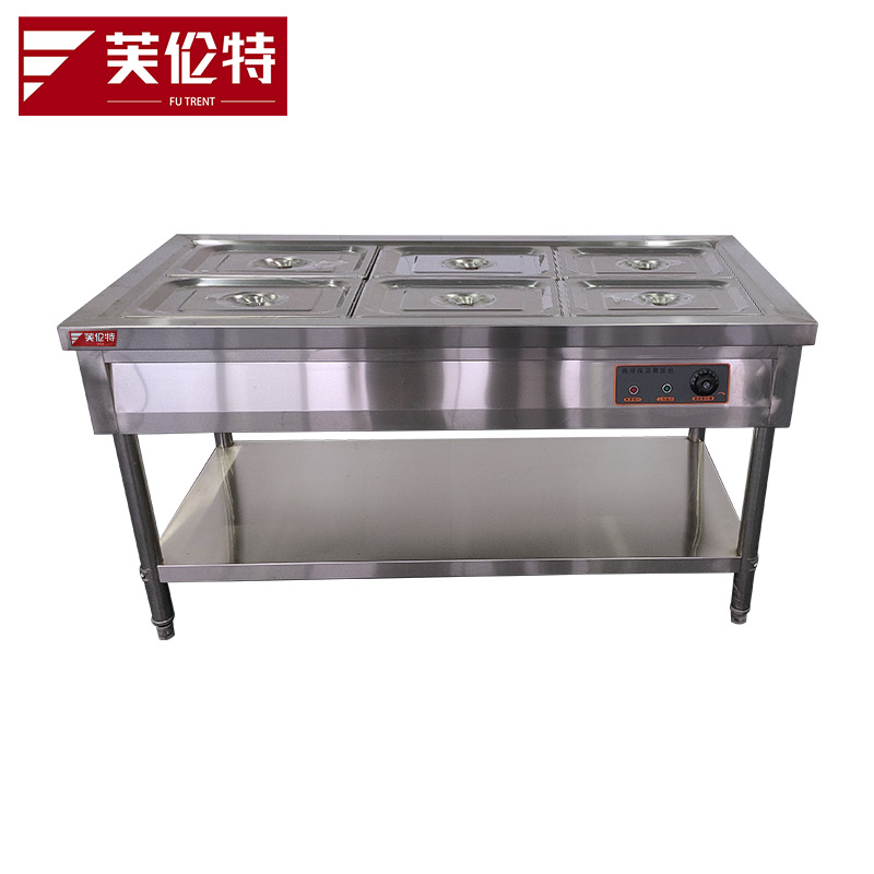芙伦特商用3格6盒商用快餐保温台不锈钢台式保温汤池食堂多格售菜台电热保温售饭台 FLT-BWSFT-0306