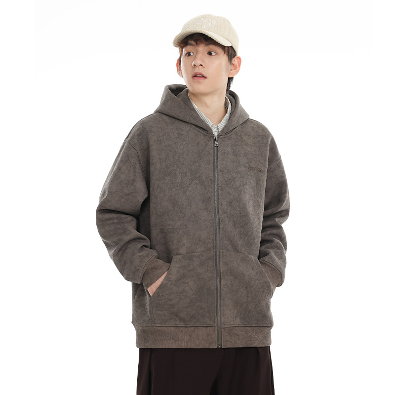 |新款满印扎染刺绣开衫上衣连帽卫衣大口袋宽松休闲百搭潮