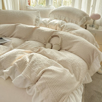 A类全消光牛奶绒花边款四件套ins奶油风冬季保暖加厚双面绒珊瑚绒