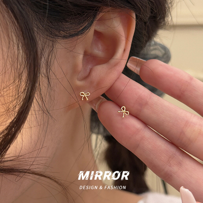 999纯银小蝴蝶结耳钉女耳环耳饰韩国小众设计ins风2025新款送女朋友老婆情人节七夕生日礼物