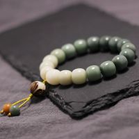 民族风纯天然手工编织盘玩佛珠男女渐变色菩提子绿菩提根手串手链送女朋友老婆情人节七夕生日礼物