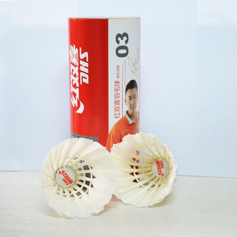红双喜(dhs) 羽毛球03耐打鹅毛球一桶3只装天然羽毛比赛训练用球 官方