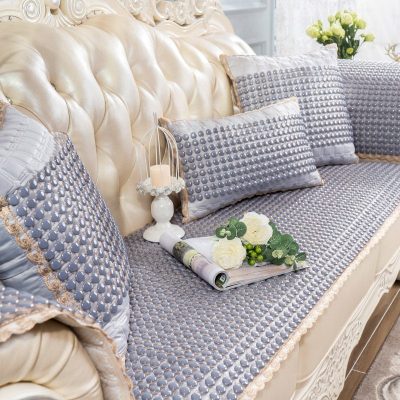 夏季陶瓷凉垫 客厅沙发凉席垫夏天款防滑欧式全包萬能套罩坐垫子 布艺+晶彩灰色 80*180