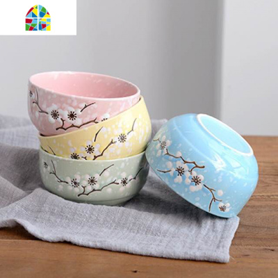 6碗6筷日式餐具碗家用陶瓷碗单个组合吃饭碗筷套装情侣儿童小汤碗 FENGHOU 腊梅粉色(6碗送6筷)家用装