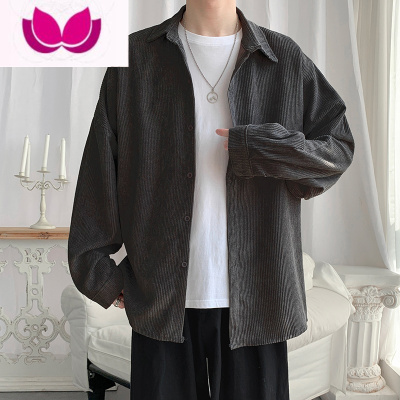 七斓秋季潮牌长袖衬衫男设计感小众灯芯绒宽松寸衫韩版港风ins潮衬衣