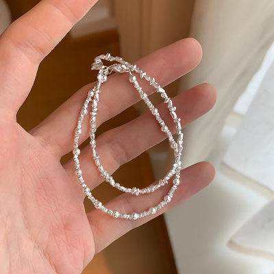 s925纯银碎银子手链叠戴ins小众设计高级感手饰日常百搭银饰送女朋友老婆情人节七夕生日礼物