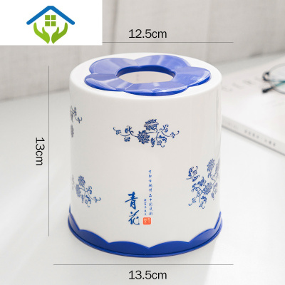 御蓝锦家用纸巾盒创意卫生间圆桶餐巾抽纸收纳盒客厅茶几圆形桌面卷纸筒