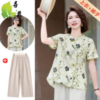 时尚中老年妈妈装套装女夏季薄款雪纺两件套气质婆婆装中年女衣服