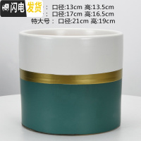 三维工匠圆柱陶瓷花盆特大号批发 北欧室内吊兰绿萝多肉透气花盆 W上白下绿金腰(送塑料托盘) 中等花盆容器