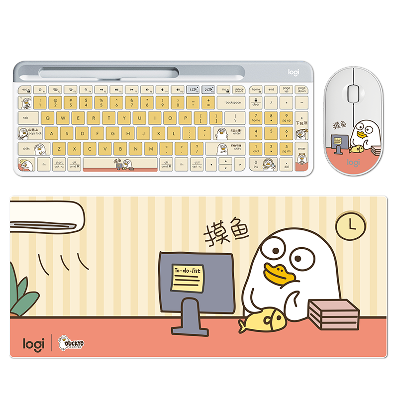 罗技(logitech)k580无线蓝牙键盘 pebble小刘鸭摸鱼鼠标静音键鼠套装