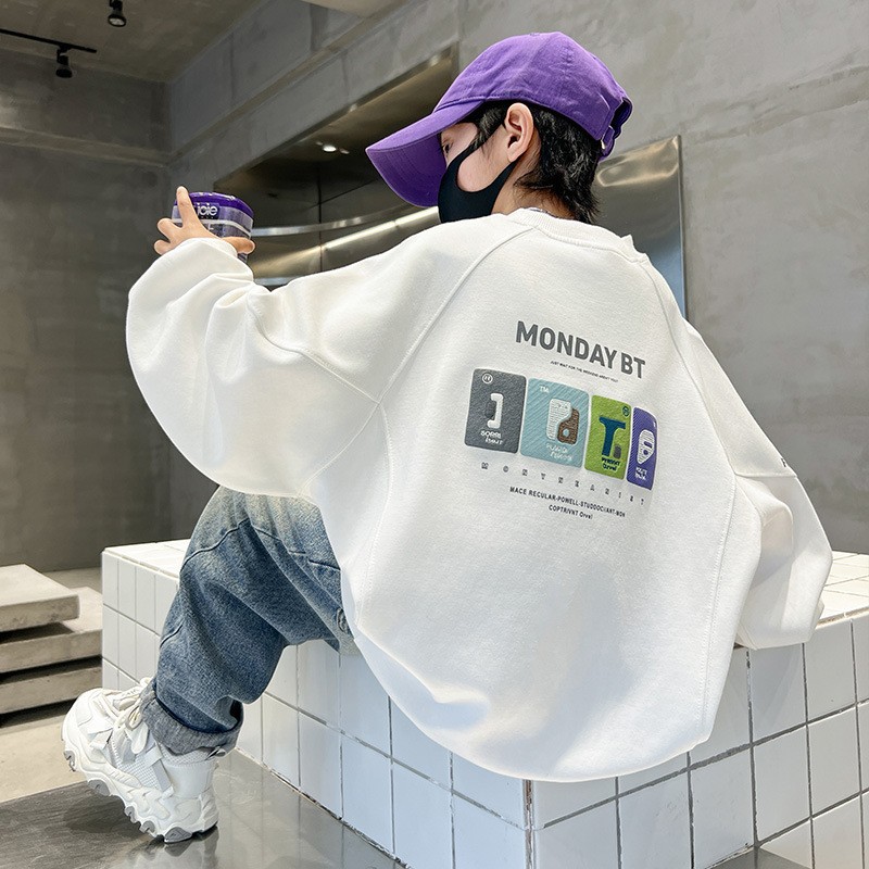 男童白色卫衣春秋款2026新款儿童春装上衣中大童春季内搭打底衫潮