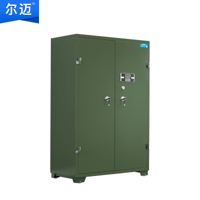 尔迈 钢制枪柜加厚管制器械保管柜密码锁枪弹存放柜双锁机械锁带滚轮 军绿款 10支长短枪 1.5米